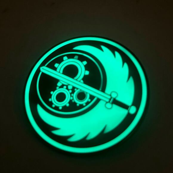 Brotherhood of Steel Insignia Glow in the Dark - Fallout Pinfinity AR Pin EUC - Picture 1 of 6